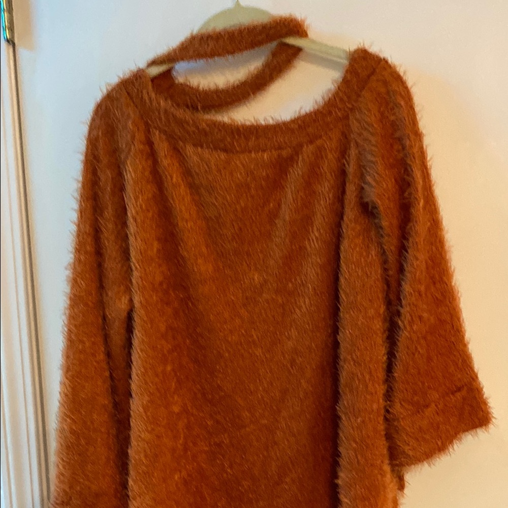 Peach Love California Brown Crew Neck Sweater with Oversized Fit - Picture 6 of 8